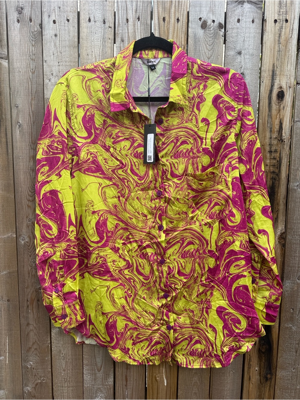 The kit Swirl-Print Button Front Blouse in Yellow & Pink NWT
